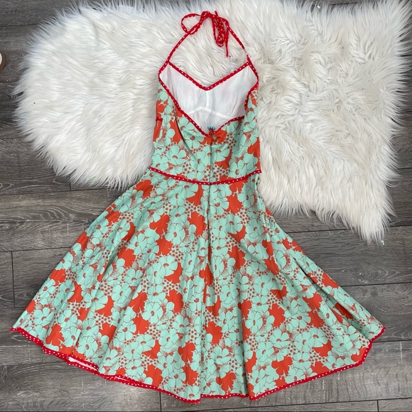Beau bois fit and flare dress floral retro halter retro pinup style size small - Picture 2 of 8